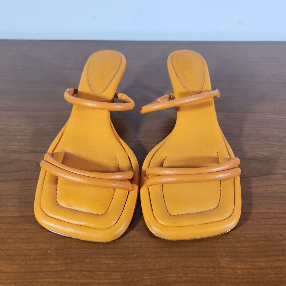 SCHUTZ Agatha Mid Women's Leather Heel Sandals Orange Color Size 7 B *FLAWS* - Picture 2 of 16